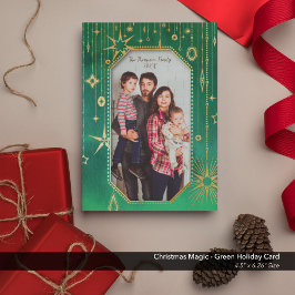 フェスティバルクリスマススター：緑と金ゴールド写真 シーズンカード