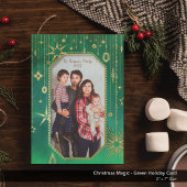 フェスティバルクリスマススター：緑と金ゴールド写真 シーズンカード