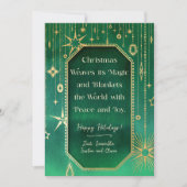 フェスティバルクリスマススター：緑と金ゴールド写真 シーズンカード (正面)