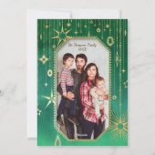 フェスティバルクリスマススター：緑と金ゴールド写真 シーズンカード (裏面)