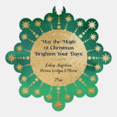 フェスティバルクリスマススター:緑と金ゴールド オーナメントカード (裏面)