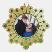 フェスティバルクリスマススター：緑と金ゴールド オーナメントカード (正面)