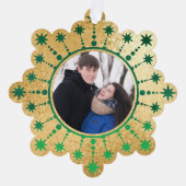 フェスティバルクリスマススター：緑と金ゴールド オーナメントカード (正面)