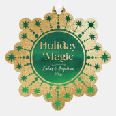 フェスティバルクリスマススター：緑と金ゴールド オーナメントカード (裏面)