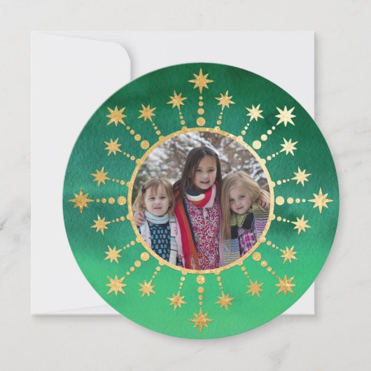 フェスティバルクリスマススター:緑と金ゴールド シーズンカード (正面)