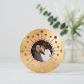 フェスティバルクリスマススター:赤と金ゴールドのフォトカード シーズンカード (スタンド正面)