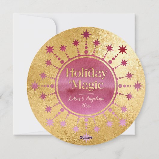 フェスティバルクリスマススター：赤と金ゴールドのフォトカード シーズンカード (裏面)