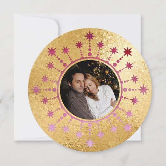 フェスティバルクリスマススター：赤と金ゴールドのフォトカード シーズンカード (正面)