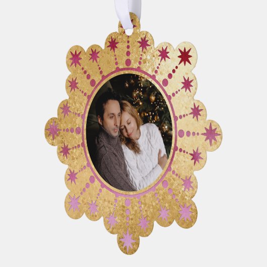 フェスティバルクリスマススター：赤と金ゴールドの写真 オーナメントカード