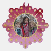 フェスティバルクリスマススター:赤と金ゴールドの写真 オーナメントカード (正面)