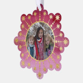 フェスティバルクリスマススター:赤と金ゴールドの写真 オーナメントカード (左)