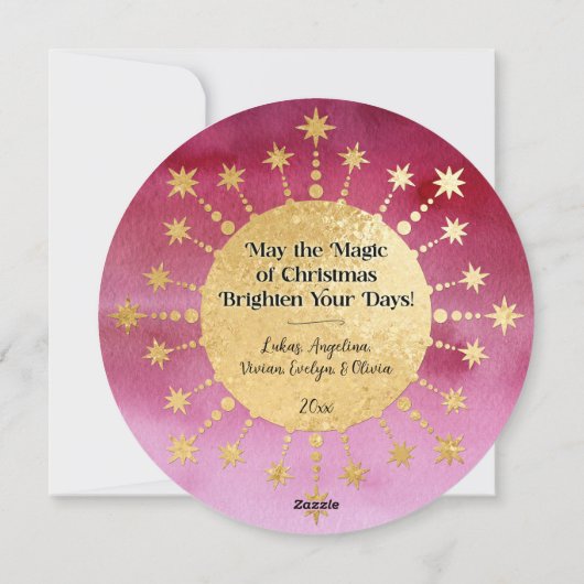 フェスティバルクリスマススター：赤と金ゴールドの写真 シーズンカード (裏面)