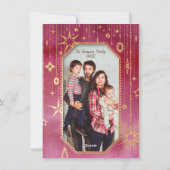 フェスティバルクリスマススター：赤と金ゴールドの写真 シーズンカード (裏面)