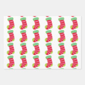 フェスティバルクリスマスストッキングの白い柄 ラッピングペーパーシート (正面2)