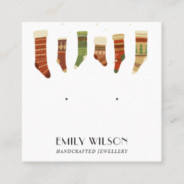 フェスティバルクリスマスストッキングスタッドイヤリングディスプレイ スクエア名刺