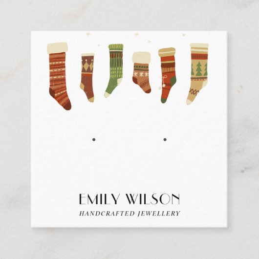 フェスティバルクリスマスストッキングスタッドイヤリングディスプレイ スクエア名刺 (正面)