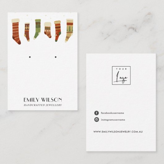 フェスティバルクリスマスストッキングスタッドイヤリングディスプレイ 名刺 (正面/裏面)