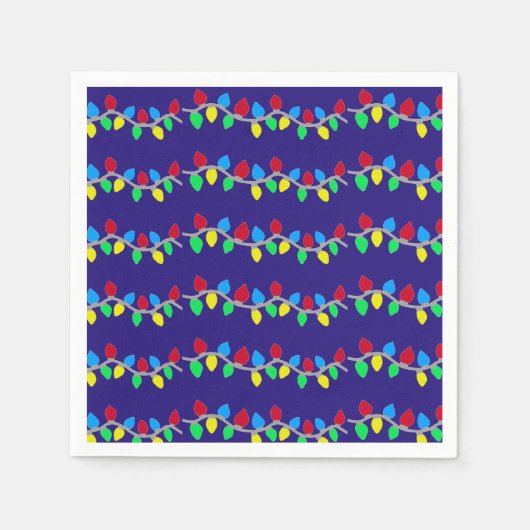 フェスティバルクリスマスストリングライトオンブルー スタンダードカクテルナプキン (正面)