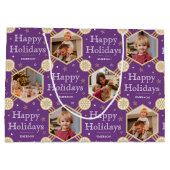 フェスティバルクリスマススノーフレーククラシック写真パープル ラージペーパーバッグ (裏面)