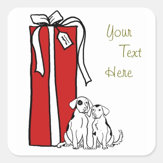 フェスティバルクリスマススノーフレークドッグ スクエアシール (正面)