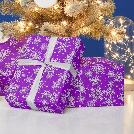 フェスティバルクリスマススノーフレークパターン紫 ラッピングペーパー (クリスマス)