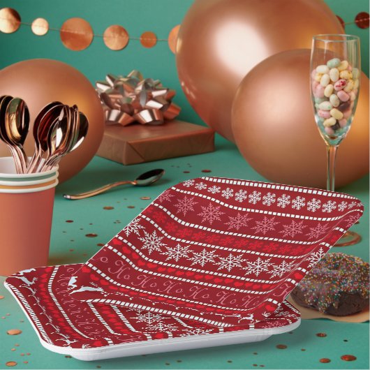 フェスティバルクリスマススノーフレークパターン ペーパープレート (複数)