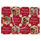 フェスティバルクリスマススノーフレークフォトクラシック深いレッド ラージペーパーバッグ (裏面)