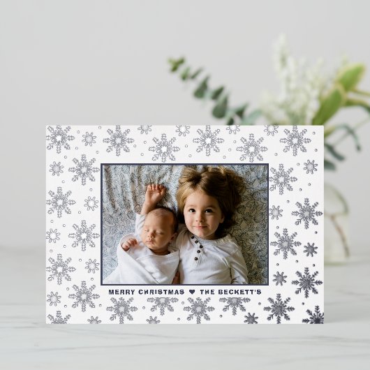フェスティバルクリスマススノーフレーク実在写真 箔シーズンカード (立ち正面)