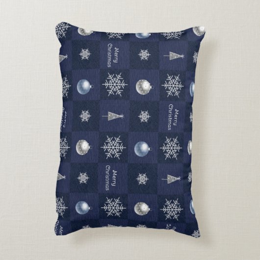フェスティバルクリスマススノーフレーク、オーナメントと木 アクセントクッション (裏面(縦))