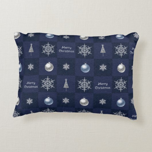 フェスティバルクリスマススノーフレーク、オーナメントと木 アクセントクッション (裏面)