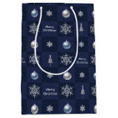 フェスティバルクリスマススノーフレーク、オーナメントと木 ミディアムペーパーバッグ (正面)