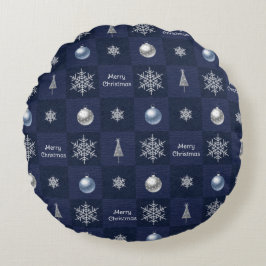 フェスティバルクリスマススノーフレーク、オーナメントと木 ラウンドクッション
