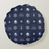 フェスティバルクリスマススノーフレーク、オーナメントと木 ラウンドクッション (裏面)
