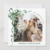 フェスティバルクリスマスセージ緑のリボン2写真 シーズンカード (正面)