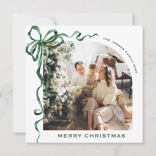 フェスティバルクリスマスセージ緑のリボン2写真 シーズンカード (正面)