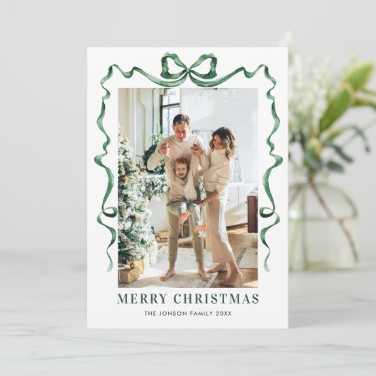 フェスティバルクリスマスセージ緑のリボン2写真 シーズンカード (スタンド正面)