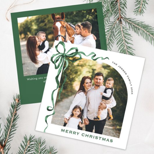 フェスティバルクリスマスセージ緑のリボン2写真 シーズンカード