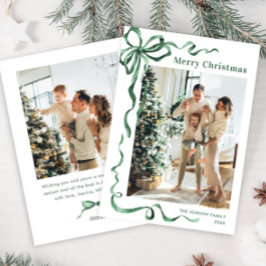 フェスティバルクリスマスセージ緑のリボン2写真 シーズンカード