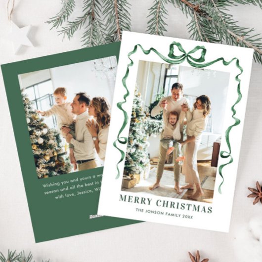 フェスティバルクリスマスセージ緑のリボン2写真 シーズンカード