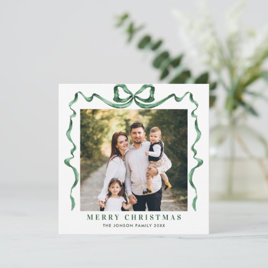 フェスティバルクリスマスセージ緑のリボン2写真 シーズンカード (スタンド正面)