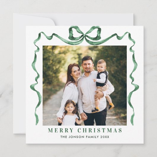 フェスティバルクリスマスセージ緑のリボン2写真 シーズンカード (正面)