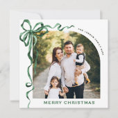 フェスティバルクリスマスセージ緑のリボン2写真 シーズンカード (正面)