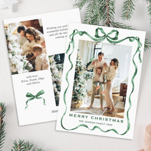 フェスティバルクリスマスセージ緑のリボン3写真 シーズンカード