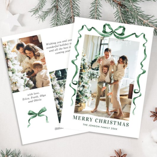 フェスティバルクリスマスセージ緑のリボン3写真 シーズンカード