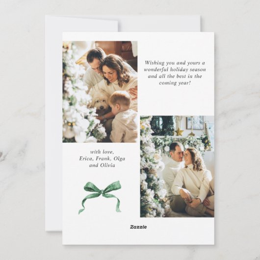 フェスティバルクリスマスセージ緑のリボン3写真 シーズンカード (裏面)