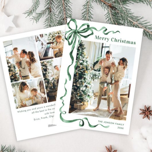 フェスティバルクリスマスセージ緑のリボン5写真 シーズンカード