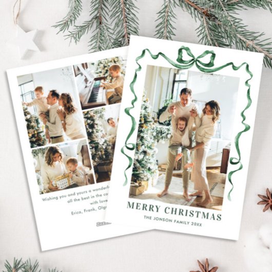 フェスティバルクリスマスセージ緑のリボン5写真 シーズンカード