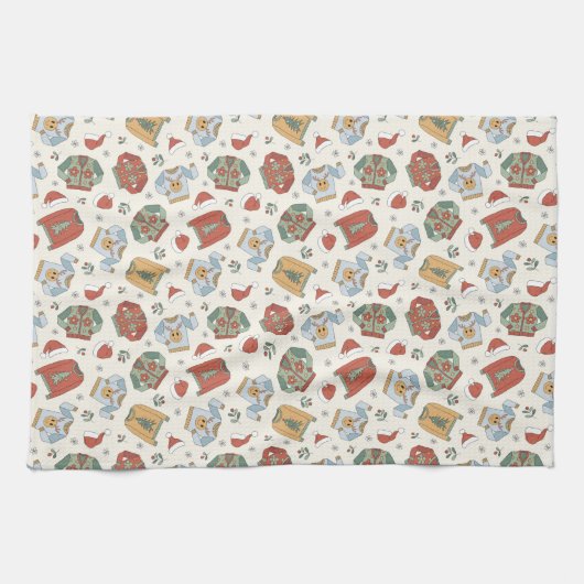 フェスティバルクリスマスセーターと帽子のパターン キッチンタオル (横)