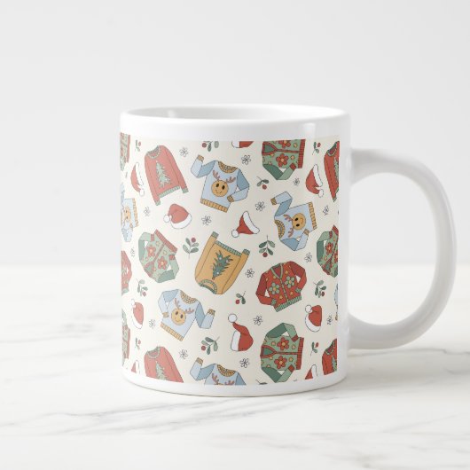 フェスティバルクリスマスセーターと帽子のパターン ジャンボコーヒーマグカップ (右)