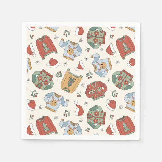 フェスティバルクリスマスセーターと帽子のパターン スタンダードカクテルナプキン (正面)